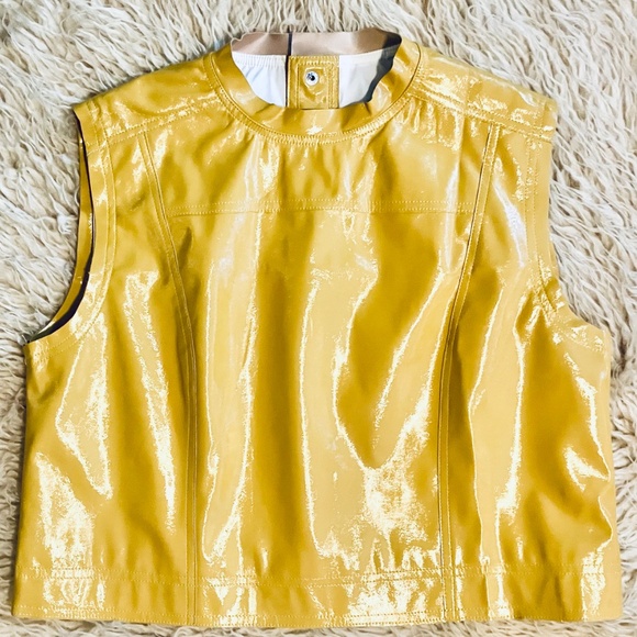 1960s-Style Bright Yellow Two-Piece PVC Miniskirt Outfit - Picture 3 of 7